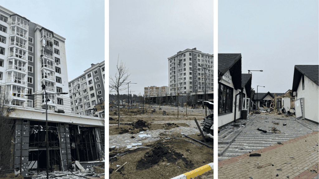 Буча ЖК «Континент» і будівля інформаційної агенції «Погляд». Буча, 2022 рік