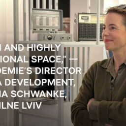 DW Akademie’s Director of Media Development Natascha Schwanke at Suspilne Lviv — modern and highly professional media space.