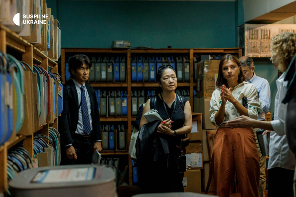 Junko Masuda, Director General of JICA’s Governance and Peacebuilding Department, during a visit to Suspilne Lviv, 22 August 2024. The Lviv branch serves as Suspilne’s archiving centre
